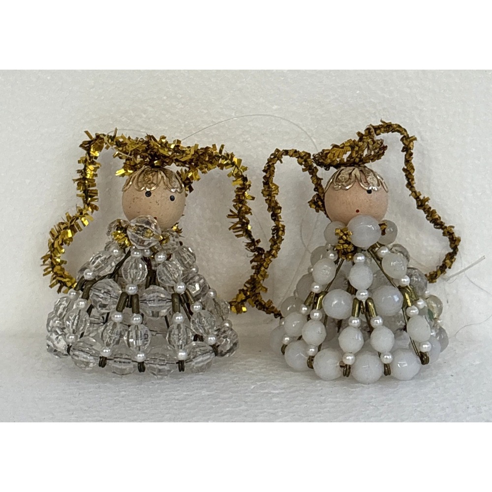 Safety Pin & Beads, Crafted Christmas Angel 1980's Vintage Collectible Ornament